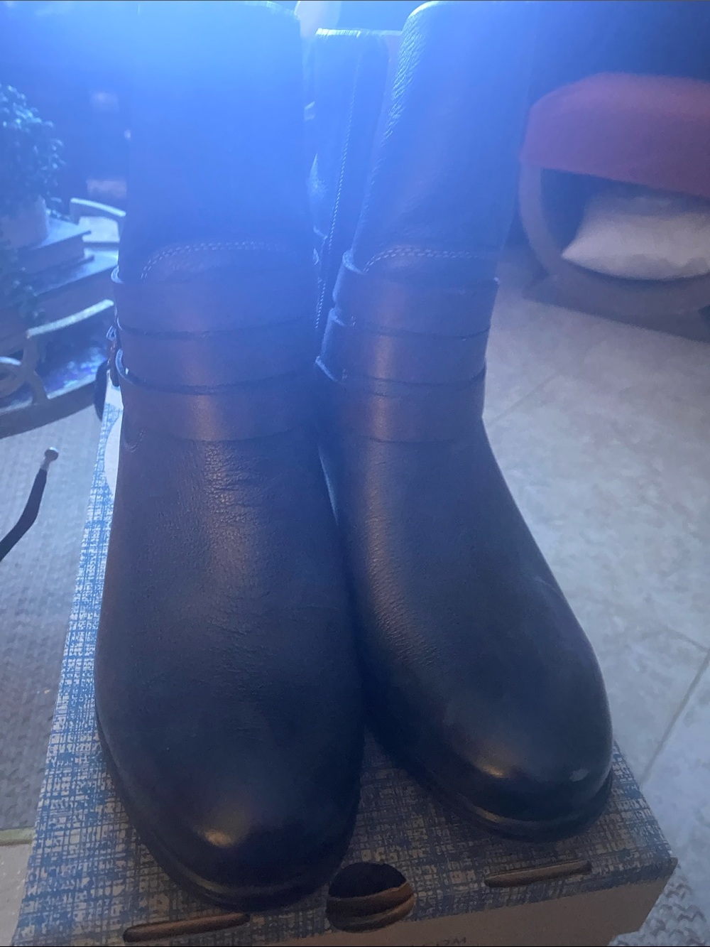 Naturalizer Black Leather Ankle Booties with Strap Accent